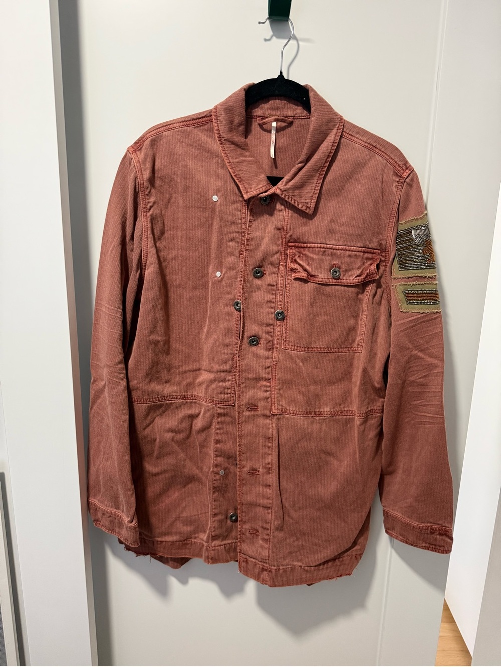 Free People Women's Rust Military Style Jacket with Embellished Eagle